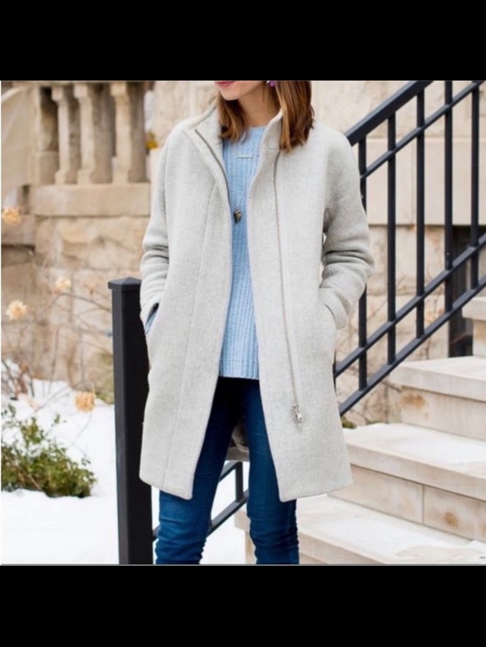 J. Crew Cocoon Coat Italian stadium-cloth wool black label funnel neck gray 6
